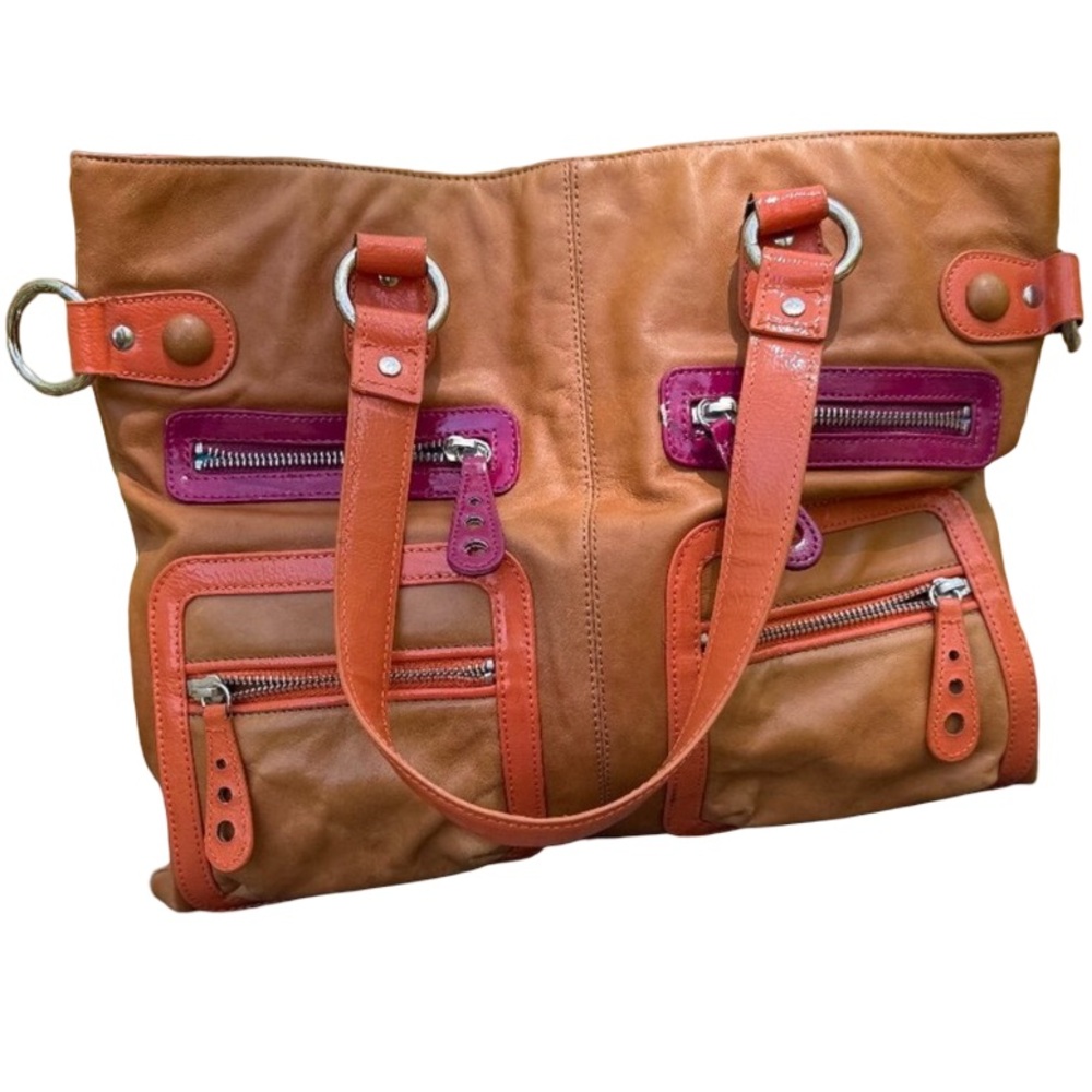 Kate Landry Vintage Tote Bag - Brown, Orange & Pink